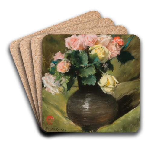Roses by William Merritt Chase Art Drink Coaster set Roses by William Merritt Chase Art Drink Coaster set