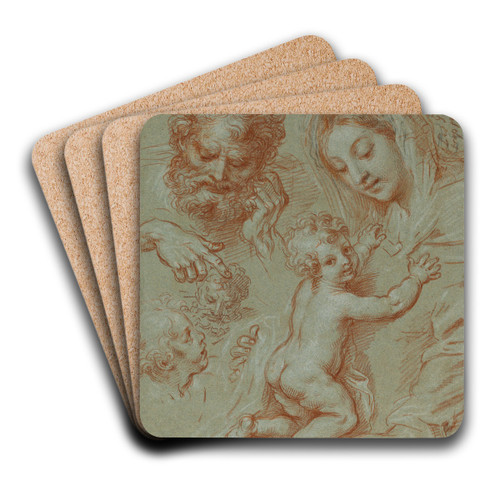Studies of the Madonna and Child and of Heads by Michel Corneille the younger Art Drink Coaster set