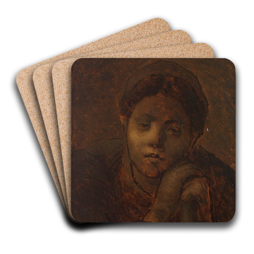 Tte de paysanne, tude by Jean-Franois Millet Art Drink Coaster set Tte de paysanne, tude by Jean-Franois Millet Art Drink Coaster set