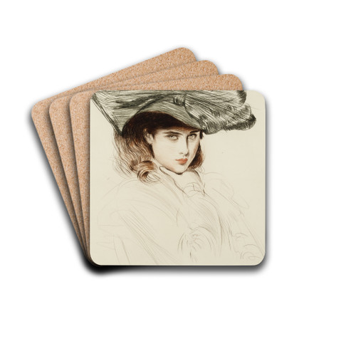 Portrait of a Young Lady with Hat by Paul Csar Helleu Drink Coasters - set of 4