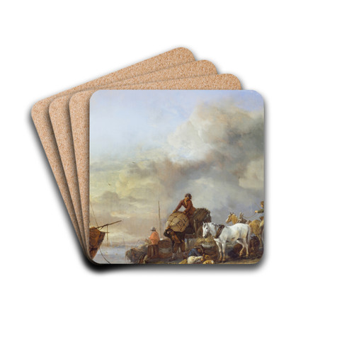 Landing a Boat by Philips Wouwerman Drink Coasters - set of 4 Landing a Boat by Philips Wouwerman Drink Coasters - set of 4
