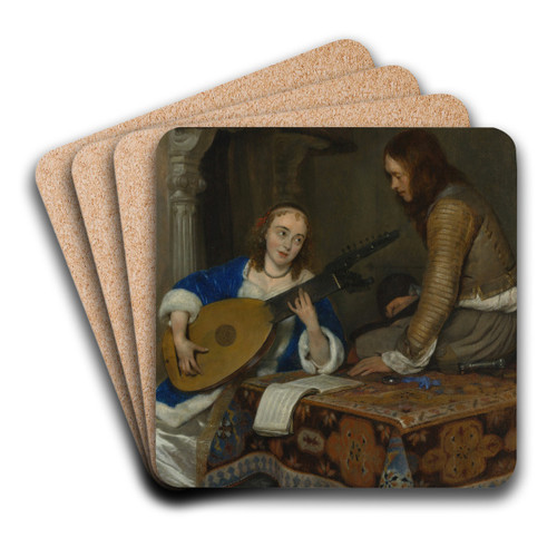 A Woman Playing the Theorbo-Lute and a Cavalier by Gerard ter Borch Art Drink Coaster set