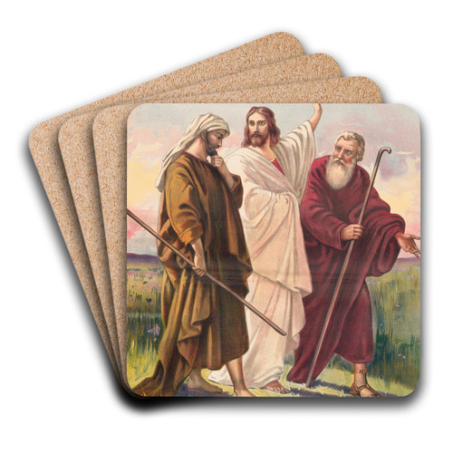The walk to Emmaus by Stecher Litho. Co Art Drink Coaster set