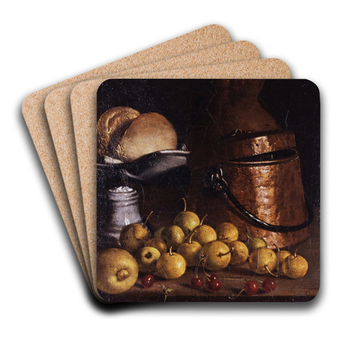 Still Life with Fruits and Cooking Utensils by Luis Melndez Art Drink Coaster set