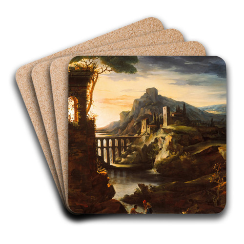 Evening; Landscape with an Aqueduct by Thodore Gricault Art Drink Coaster set