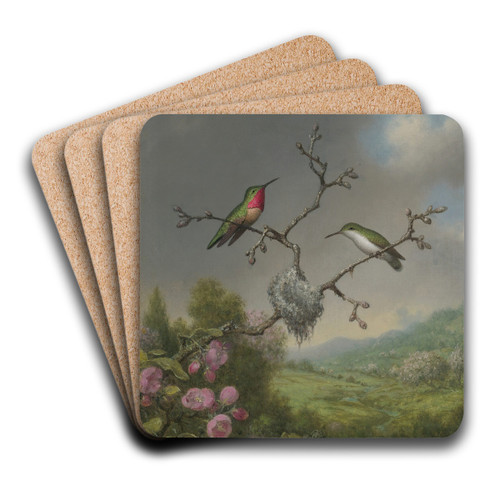 Hummingbirds and apple blossoms by Martin Johnson Heade Art Drink Coaster set