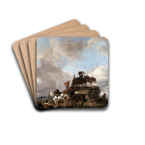 Peasants in the Fields- Hay Harvest by Philips Wouwerman Drink Coasters - set of 4 Peasants in the Fields- Hay Harvest by Philips Wouwerman Drink Coasters - set of 4