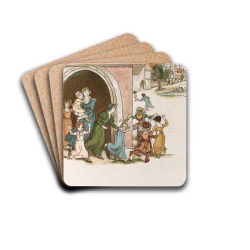 The Pied Piper of Hamelin Pl 27 by Kate Greenaway Drink Coasters - set of 4 The Pied Piper of Hamelin Pl 27 by Kate Greenaway Drink Coasters - set of 4