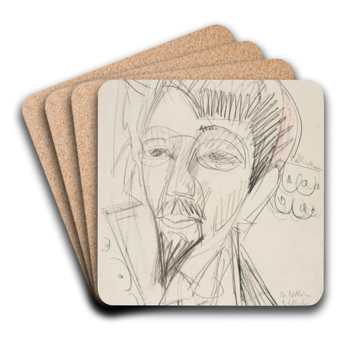 Portrait of Alfred Dblin by Ernst Ludwig Kirchner Art Drink Coaster set