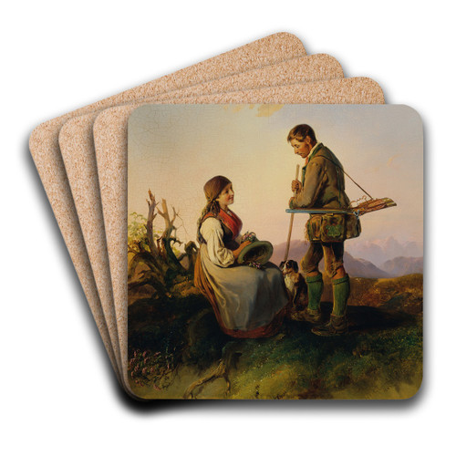 Jger und Mdchen Der Liebesgru by Johann Matthias Ranftl Art Drink Coaster set