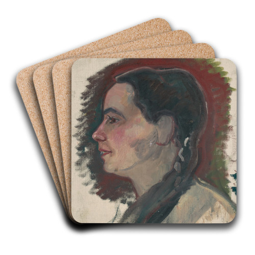Portrait of a Young Woman with a Braid by Arnold Peter Weisz-Kubnan Art Drink Coaster set