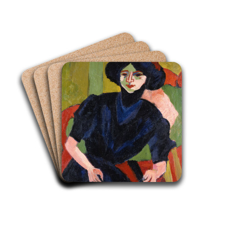 Portrait of a Woman by Ernst Ludwig Kirchner Drink Coasters - set of 4