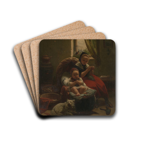 Kind in de wieg by Eduard Geselschap Drink Coasters - set of 4 Kind in de wieg by Eduard Geselschap Drink Coasters - set of 4