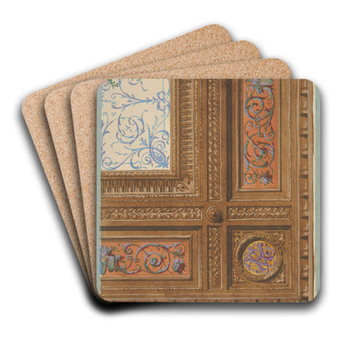 Design for the painted decoration of a coffered ceiling with initials; VR by Jules-Edmond-Charles Lachaise Art Drink Coaster set