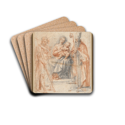Madonna and Child with St. John the Baptist and St.Augustine by Giuseppe Cesari Drink Coasters - set of 4 Madonna and Child with St. John the Baptist and St.Augustine by Giuseppe Cesari Drink Coasters - set of 4