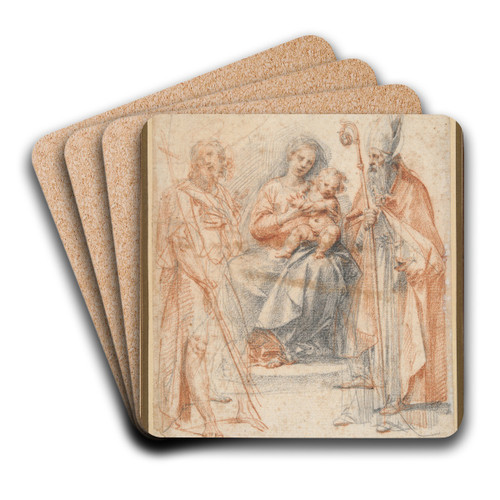 Madonna and Child with St. John the Baptist and St.Augustine by Giuseppe Cesari Art Drink Coaster set Madonna and Child with St. John the Baptist and St.Augustine by Giuseppe Cesari Art Drink Coaster set