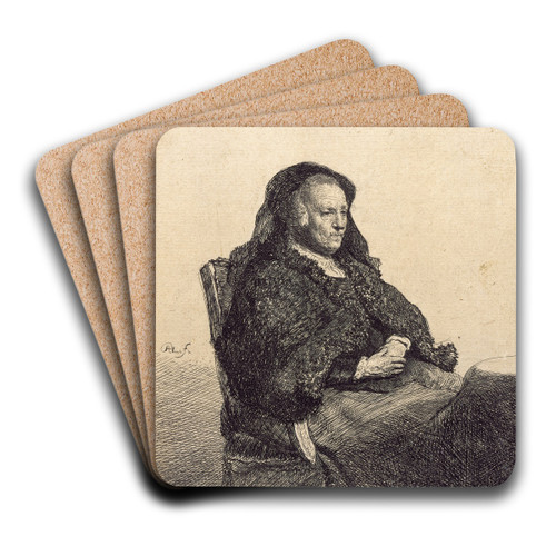 An Elderly Woman (Rembrandts mother, seated at a table) by Rembrandt van Rijn Art Drink Coaster set