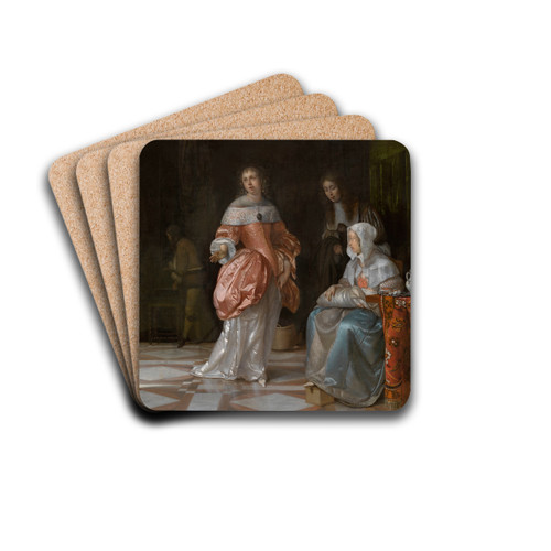 The Visit to the Nursery by Eglon van der Neer Drink Coasters - set of 4 The Visit to the Nursery by Eglon van der Neer Drink Coasters - set of 4