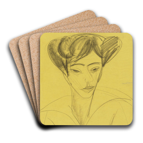 Frauenkopf by Ernst Ludwig Kirchner Art Drink Coaster set