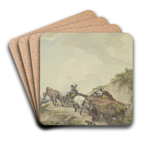 Bauernwagen in bergiger Landschaft by Wilhelm von Kobell Art Drink Coaster set