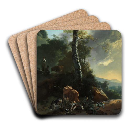 Landscape with enraged ox by Adam Pynacker Art Drink Coaster set