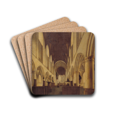 Interior Of St Bavo Church In Haarlem. View From The Nave Towards The Choir by Isaak van Nickelen Drink Coasters - set of 4