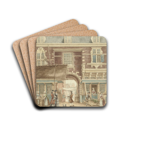 De Kleine Vispoort op de Vijgendam met een doorkijk naar de Vismarkt by Hermanus Petrus Schouten Drink Coasters - set of 4 De Kleine Vispoort op de Vijgendam met een doorkijk naar de Vismarkt by Hermanus Petrus Schouten Drink Coasters - set of 4