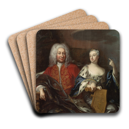 Fredrik I, 1676-1751, King of Sweden and his consort Ulrika Eleonora the Younger, 1688-1741, Queen of Sweden by Georg Engelhard Schrder Art Drink Coaster set