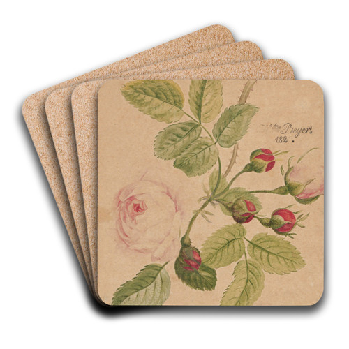 Rose twig - rosa centifolia by Henryka Beyer Art Drink Coaster set Rose twig - rosa centifolia by Henryka Beyer Art Drink Coaster set