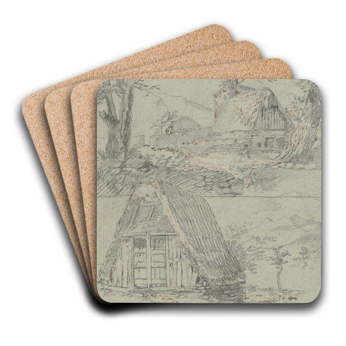 Study sheet; Farmhouses by Francesco Londonio Art Drink Coaster set