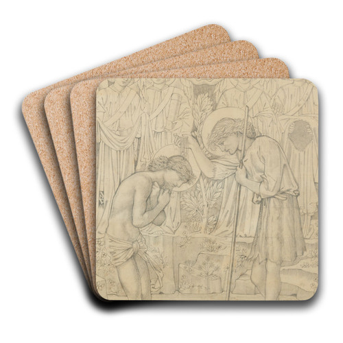 The Baptism of Christ by Sir Edward Coley Burne-Jones Art Drink Coaster set