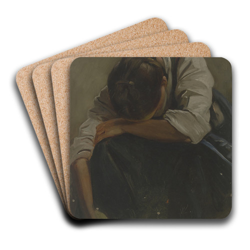 Crying peasant girl by Jakob Becker Art Drink Coaster set Crying peasant girl by Jakob Becker Art Drink Coaster set
