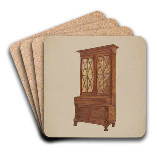 Bookcase and Writing Desk by Henry Meyers Art Drink Coaster set Bookcase and Writing Desk by Henry Meyers Art Drink Coaster set
