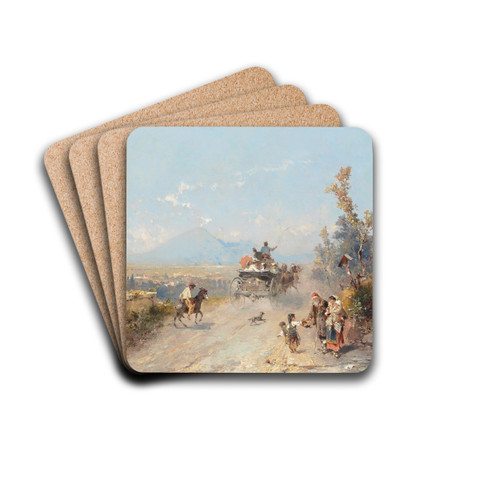 On the way to Pompeii, with Vesuvius beyond by Franz Richard Unterberger Drink Coasters - set of 4