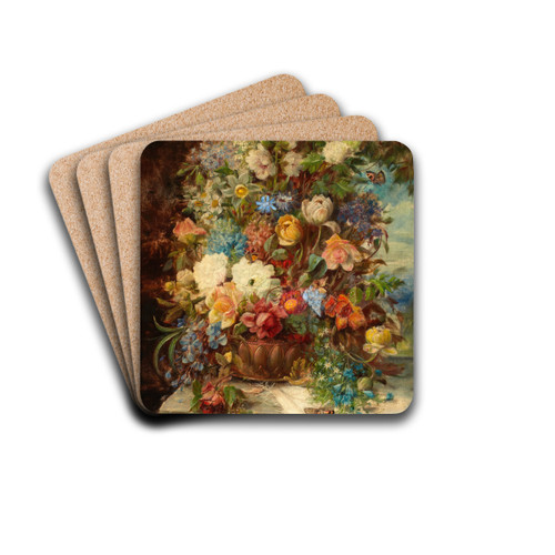 Summer Flowers on a Ledge by Hans Zatzka Drink Coasters - set of 4
