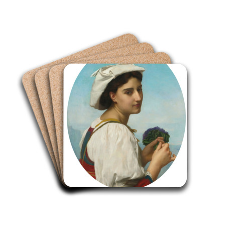 Le bouquet de violettes by William Bouguereau Drink Coasters - set of 4 Le bouquet de violettes by William Bouguereau Drink Coasters - set of 4