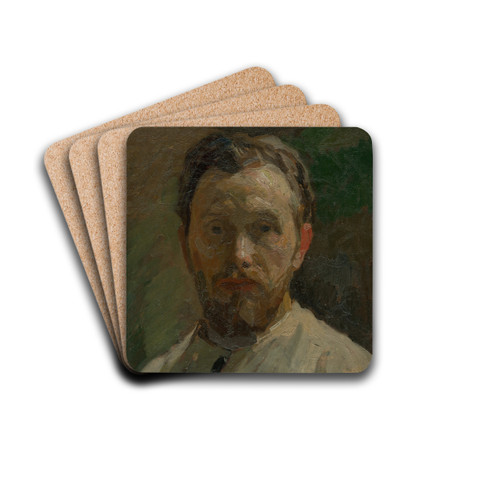Self portrait by Elemr Halsz-Hradil Drink Coasters - set of 4 Self portrait by Elemr Halsz-Hradil Drink Coasters - set of 4