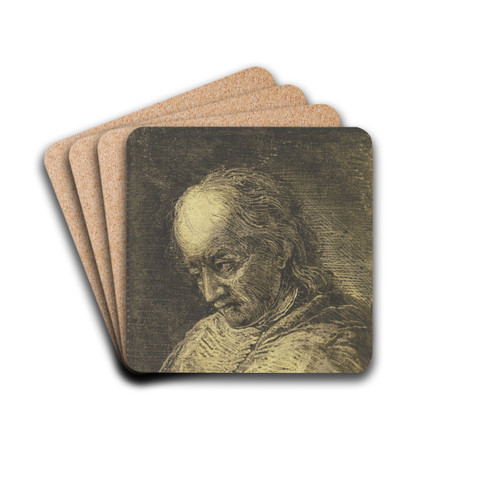 Brustbild eines bartlosen Mannes mit gesenktem Kopf nach links by Benjamin Calau Drink Coasters - set of 4