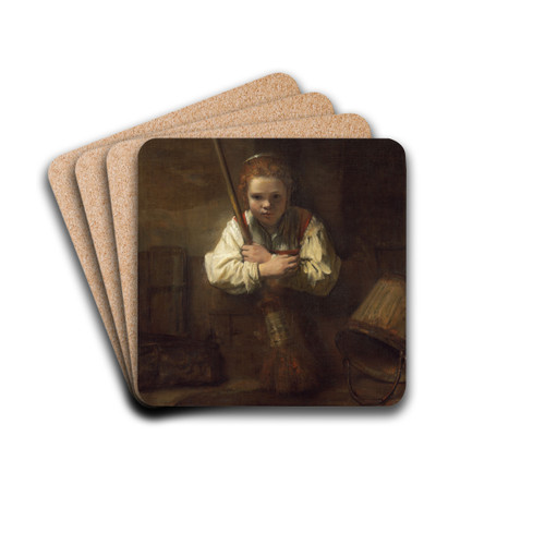 A Girl with a Broom by Rembrandt van Rijn Drink Coasters - set of 4