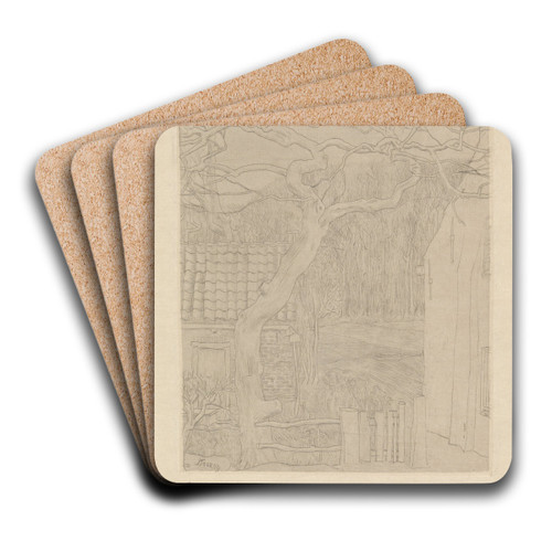 Boom bij twee huizen aan een bosrand by Jan Toorop Art Drink Coaster set
