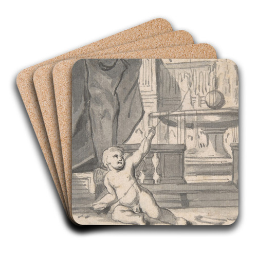 Cupid with a Bird on a String by Joseph Werner the Younger Art Drink Coaster set