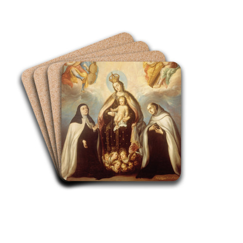 The Virgin of the Carmen with Saint Theresa and Saint John of the Cross by Juan Rodrguez Jurez Drink Coasters - set of 4