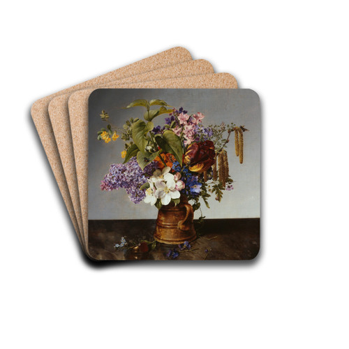 Garden bouquet in the jug by Johann Wilhelm Preyer Drink Coasters - set of 4