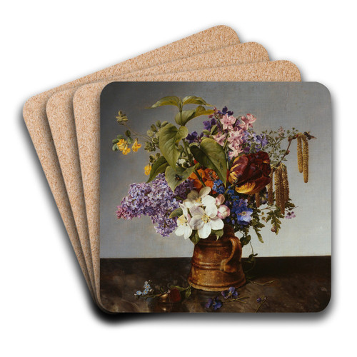 Garden bouquet in the jug by Johann Wilhelm Preyer Art Drink Coaster set