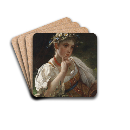 Mdchen in Tracht mit Blumenkranz by Firs Sergejevitch Zhuravlev Drink Coasters - set of 4 Mdchen in Tracht mit Blumenkranz by Firs Sergejevitch Zhuravlev Drink Coasters - set of 4