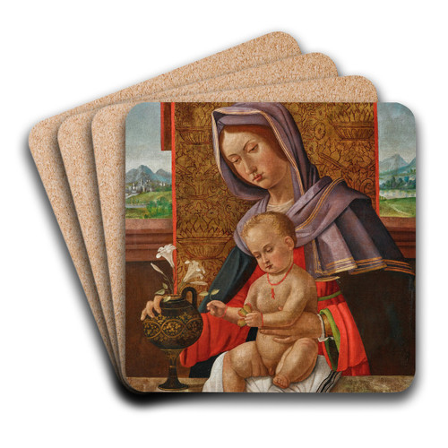 Madonna and Child, a landscape beyond by Giovanni Speranza Art Drink Coaster set