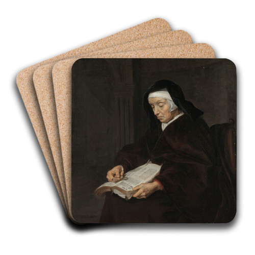 Old Woman Meditating by Gabriel Metsu Art Drink Coaster set