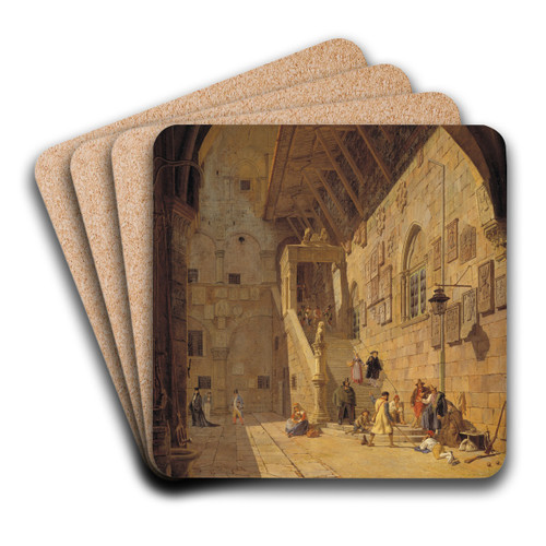 The Courtyard of the Palazzo del Bargello. Florence by Jrgen Roed Art Drink Coaster set The Courtyard of the Palazzo del Bargello. Florence by Jrgen Roed Art Drink Coaster set