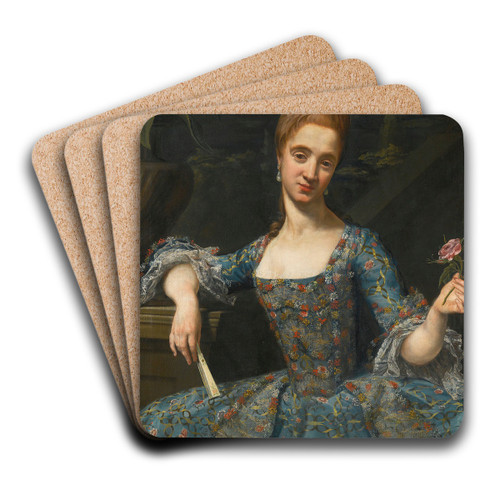 Portrait Of A Lady In An Elaborately Embroidered Blue Dress by Giuseppe Baldrighi Art Drink Coaster set Portrait Of A Lady In An Elaborately Embroidered Blue Dress by Giuseppe Baldrighi Art Drink Coaster set