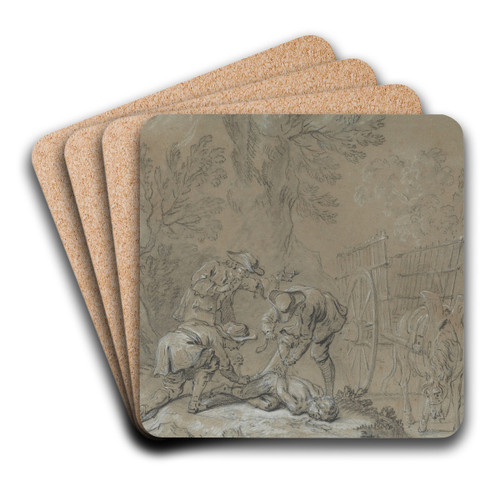 Ragotin lie par les parents du fou by Jean-Baptiste Oudry Art Drink Coaster set Ragotin lie par les parents du fou by Jean-Baptiste Oudry Art Drink Coaster set